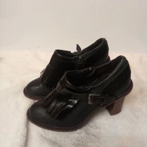 Clarks Black Heeled Boots with Fringe Detail